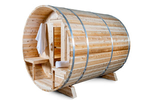 Dundalk Leisurecraft Canadian Timber Serenity Barrel Sauna facing left