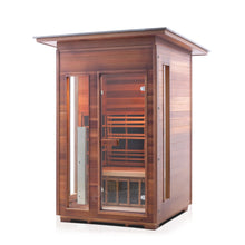 Load image into Gallery viewer, Enlighten Sauna Rustic 2 Person Slope Roof facing left in white background