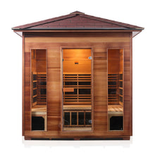 Load image into Gallery viewer, Enlighten Sauna Rustic 5 Person Peak Roof front facing view with white background