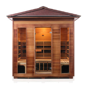 Enlighten Sauna Rustic 5 Person Peak Roof front facing view with white background