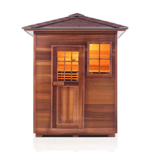 Load image into Gallery viewer, Enlighten Sauna Sierra 3 Person Peak Roof facing front in a white background