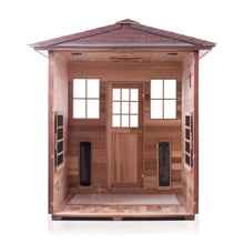 Load image into Gallery viewer, Enlighten Sauna Sierra 4 Person Peak Roof with front panel removed showing the inside structure