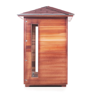 Enlighten Sauna Rustic 2 Person Peak Roof Right Side View in White Background