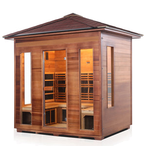 Enlighten Sauna Rustic 5 Person Peak Roof left facing view with white background