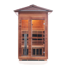 Load image into Gallery viewer, Enlighten Sauna Rustic 2 Person Peak Roof straight front view in white background