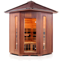Load image into Gallery viewer, Enlighten Sauna Rustic 4 Person Corner Sauna front facing view with white background