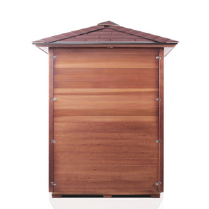 Enlighten Sauna Sierra 3 Person Peak Roof facing the backside view in a white background