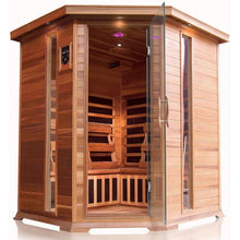 Load image into Gallery viewer, 4 Person Corner Cedar Sauna w/Carbon Heaters - HL400KC Bristol Bay (8-10 Week Lead Time)
