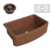 Load image into Gallery viewer, Pieria Farmhouse Handmade Copper 33 in. 0-Hole Single Bowl Kitchen Sink in Hammered Antique Copper