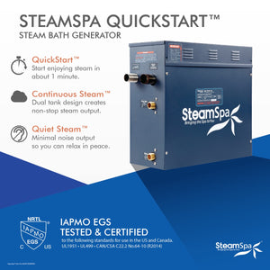 SteamSpa Oasis QuickStart Acu-Steam Bath Generator Package with Built-In Auto Drain and Touch Controller in Polished Chrome