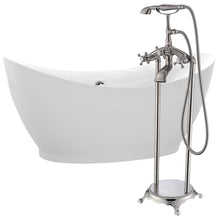 Load image into Gallery viewer, Reginald 68 in. Acrylic Soaking Bathtub in White with Tugela Faucet in Brushed Nickel