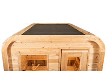 Load image into Gallery viewer, View of the roof with roof cover of the Dundalk Leisurecraft Canadian Timber Luna Sauna