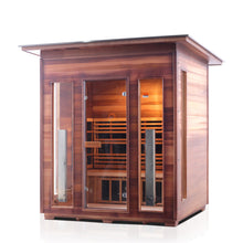 Load image into Gallery viewer, Enlighten Sauna Rustic 4 Person Slope Roof left facing view with white background