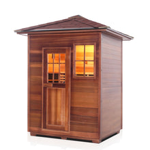 Load image into Gallery viewer, Enlighten Sauna Sierra 3 Person Peak Roof facing left with white background