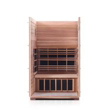 Load image into Gallery viewer, Enlighten Sauna Sierra 2 Person Peak Roof with front panel and roof removed showing the inside structure