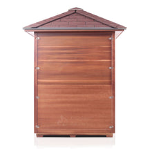 Load image into Gallery viewer, Enlighten Sauna Rustic 4 Person Corner Sauna back facing view with white background