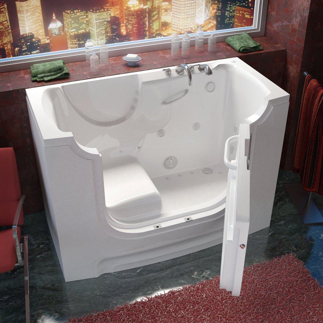 MediTub Wheel Chair Accessible 30 x 60 Right Drain White Whirlpool & Air Jetted Wheelchair Accessible Bathtub - 3060WCARWD