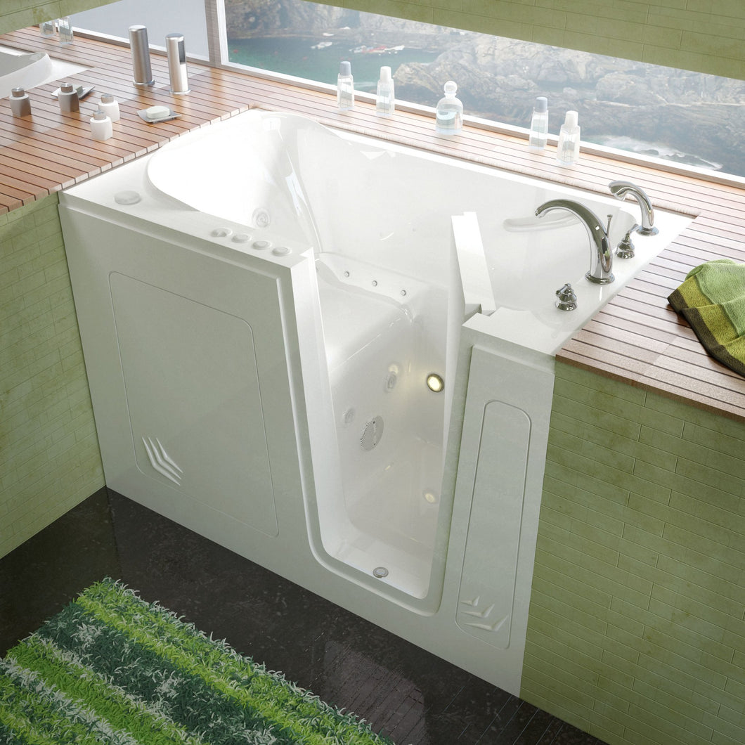 MediTub Walk-In 30 x 54 Right Drain White Whirlpool & Air Jetted Walk-In Bathtub - 3054RWD