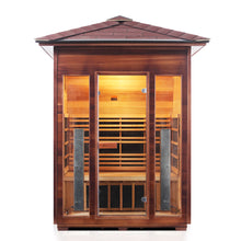 Load image into Gallery viewer, Enlighten Sauna Rustic 3 Person Peak Roof Front facing view with white background