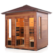 Load image into Gallery viewer, Enlighten Sauna Rustic 5 Person Peak Roof left facing view with white background