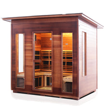 Load image into Gallery viewer, Enlighten Sauna Rustic 5 Person Slope Roof facing left with white background