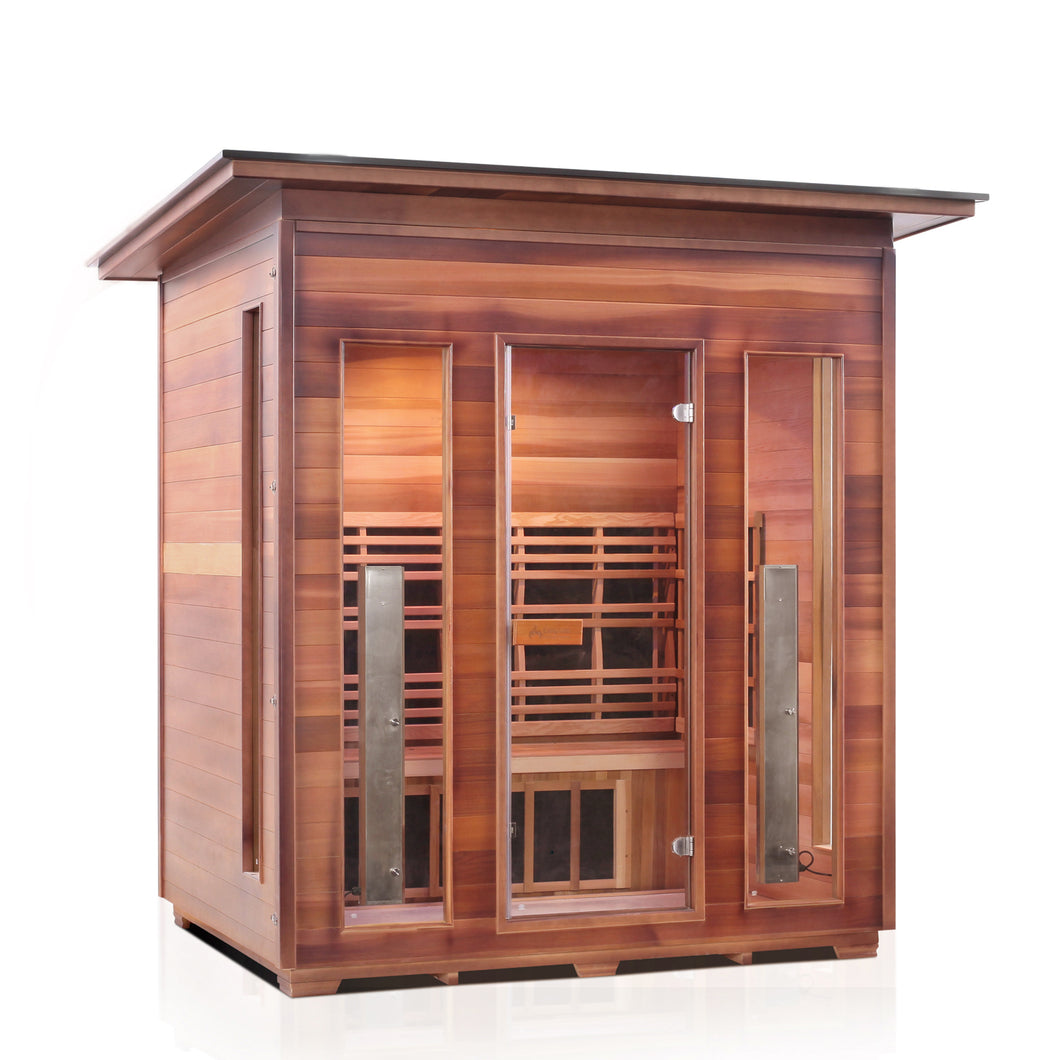 Enlighten Sauna Rustic 3 Person Slope Roof facing right with white background