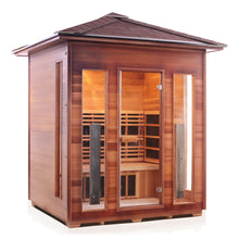 Load image into Gallery viewer, Enlighten Sauna Rustic 4 Person Peak Roof facing right with white background