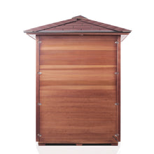 Load image into Gallery viewer, Enlighten Sauna Sierra 3 Person Peak Roof facing the backside view in a white background