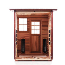 Load image into Gallery viewer, Enlighten Sauna Sierra 3 Person Slope Roof with back panel removed showing the inside structure