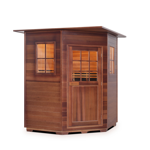Enlighten Sauna - Sapphire 4 Corner Indoor Infrared/Traditional Hybrid Sauna