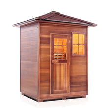 Load image into Gallery viewer, Enlighten Sauna Sierra 3 Person Peak Roof facing right in a white background