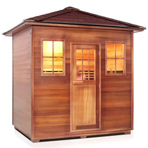 Enlighten Sauna Sierra 5 Person Peak Roof facing right with white background