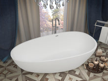 Load image into Gallery viewer, Makot 5.6 ft. Man-Made Stone Center Drain Freestanding Bathtub in Matte White