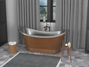 Ionian 67 in. Handmade Copper Double Slipper Flatbottom Non-Whirlpool Bathtub in Hammered Antique Copper