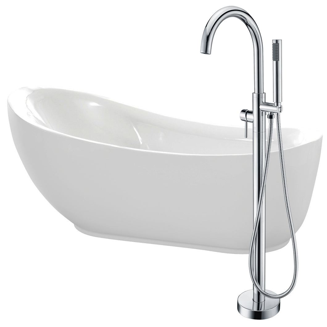 Talyah 71 in. Acrylic Flatbottom Non-Whirlpool Bathtub in White with Kros Faucet in Polished Chrome