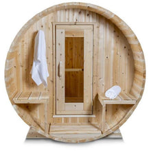 Load image into Gallery viewer, Dundalk LeisureCraft Tranquility White Knotty Cedar Barrel Sauna CTC2345H-1 (12-15 Week Lead Time)