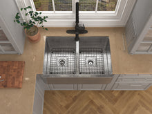 Load image into Gallery viewer, Bengal Farmhouse Handmade Copper 33 in. 50/50 Double Bowl Kitchen Sink in Hammered Nickel