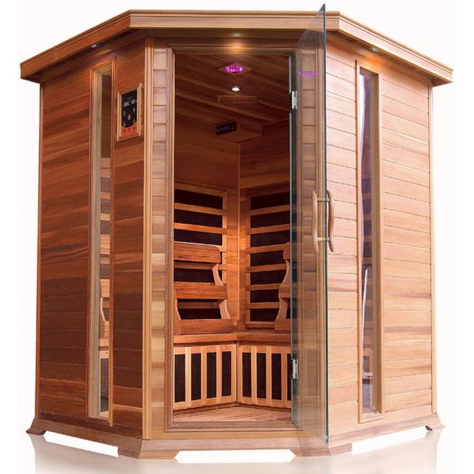 4 Person Corner Cedar Sauna w/Carbon Heaters - HL400KC Bristol Bay (8-10 Week Lead Time)