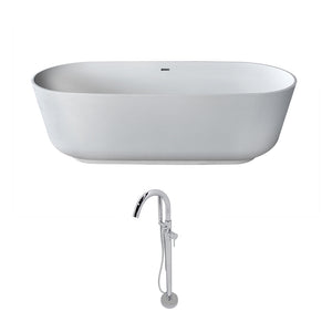 Sabbia 5.9 ft. Solid Surface Classic Soaking Bathtub in Matte White and Kros Faucet in Chrome