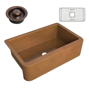 Cyprus Farmhouse Handmade Copper 33 in. 0-Hole Single Bowl Kitchen Sink in Polished Antique Copper