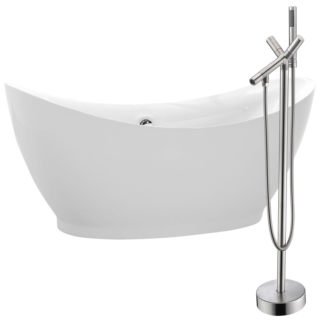 Reginald 68 in. Acrylic Soaking Bathtub in White with Havasu Faucet in Brushed Nickel