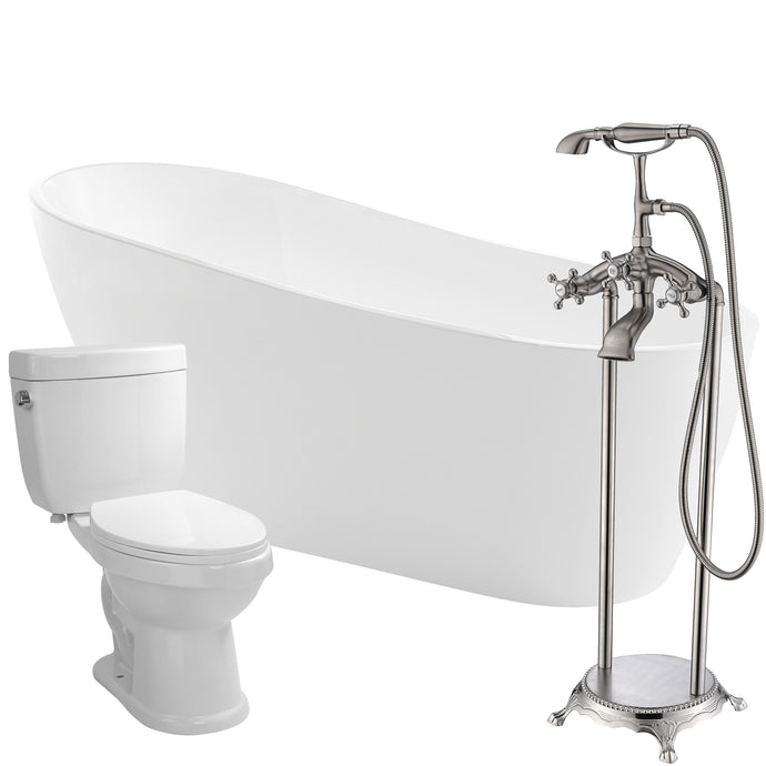 Trend 67 in. Acrylic Flatbottom Non-Whirlpool Bathtub with Tugela Faucet and Talos 1.6 GPF Toilet