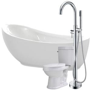 Talyah 71 in. Acrylic Flatbottom Non-Whirlpool Bathtub with Kros Faucet and Talos 1.6 GPF Toilet