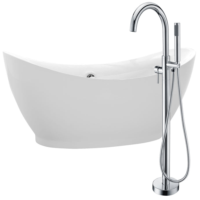 Reginald 68 in. Acrylic Soaking Bathtub in White with Kros Faucet in Polished Chrome