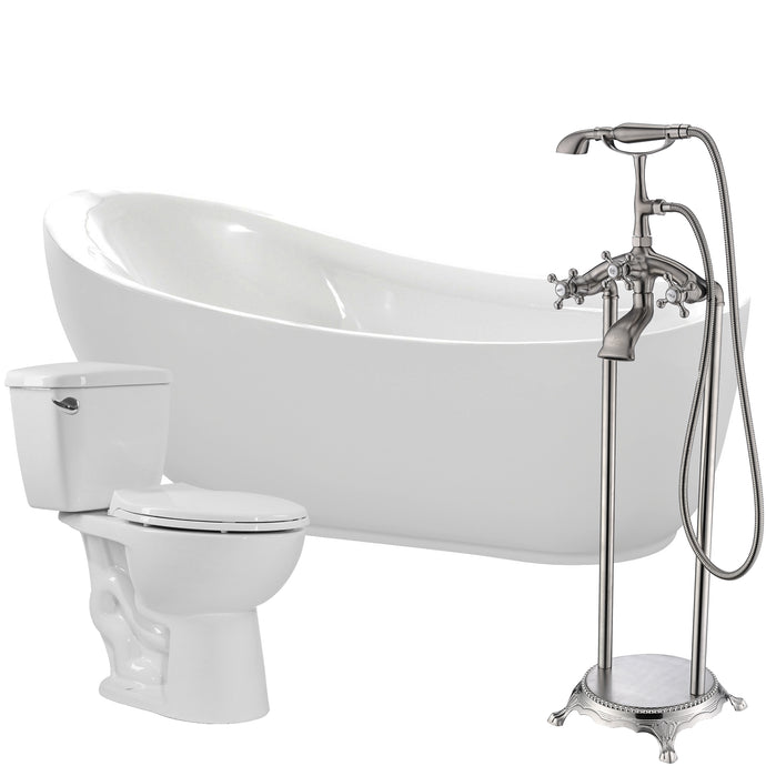 Talyah 71 in. Acrylic Soaking Bathtub with Tugela Faucet and Cavalier 1.28 GPF Toilet