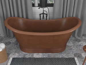 Nero 70 in. Handmade Copper Double Slipper Flatbottom Non-Whirlpool Bathtub in Hammered Antique Copper