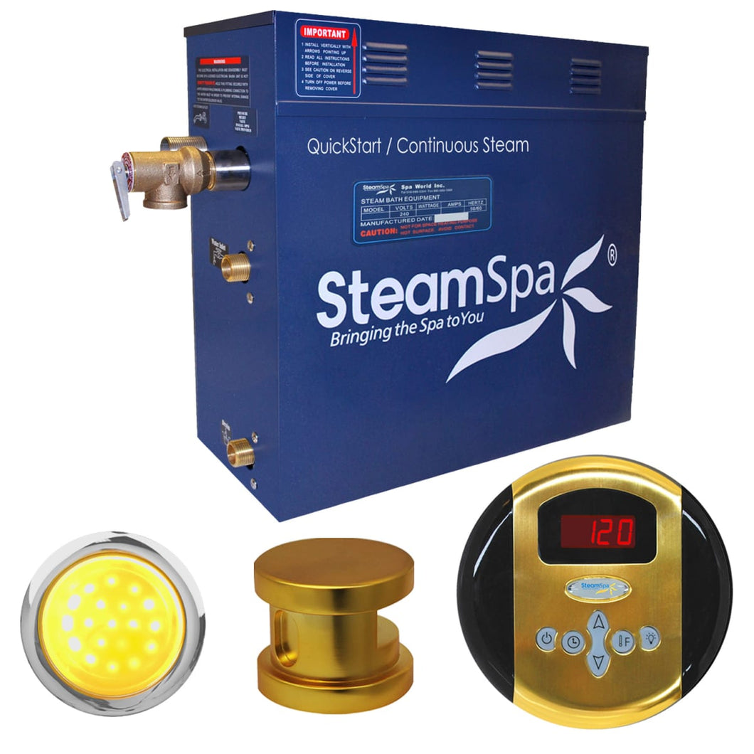 SteamSpa Indulgence QuickStart Acu-Steam Bath Generator Package in Polished Gold
