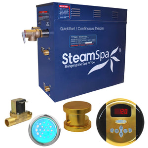 SteamSpa Indulgence QuickStart Acu-Steam Bath Generator Package with Built-in Auto Drain in Polished Gold