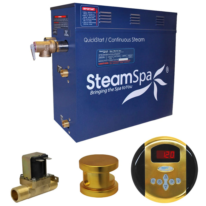 SteamSpa Oasis QuickStart Acu-Steam Bath Generator Package with Auto Drain and Digital Controller in Polished Gold