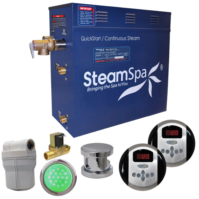 SteamSpa Royal QuickStart Acu-Steam Bath Generator Package with Digital Controller and Built-in Auto Drain in Polished Chrome